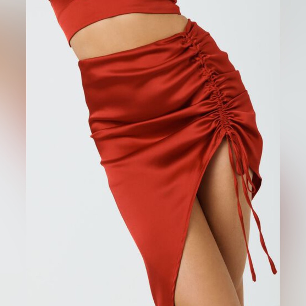 NWT Garage Red Drawstring Side Ruched Asymmetric Red Slip Skirt